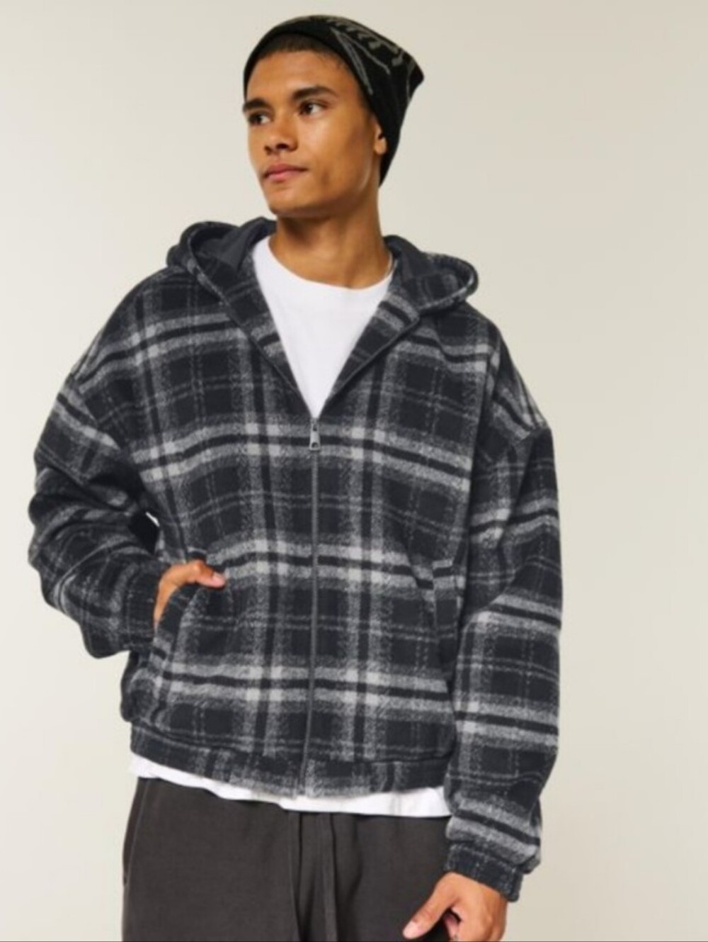 Hollister hooded plaid flannel skater jacket